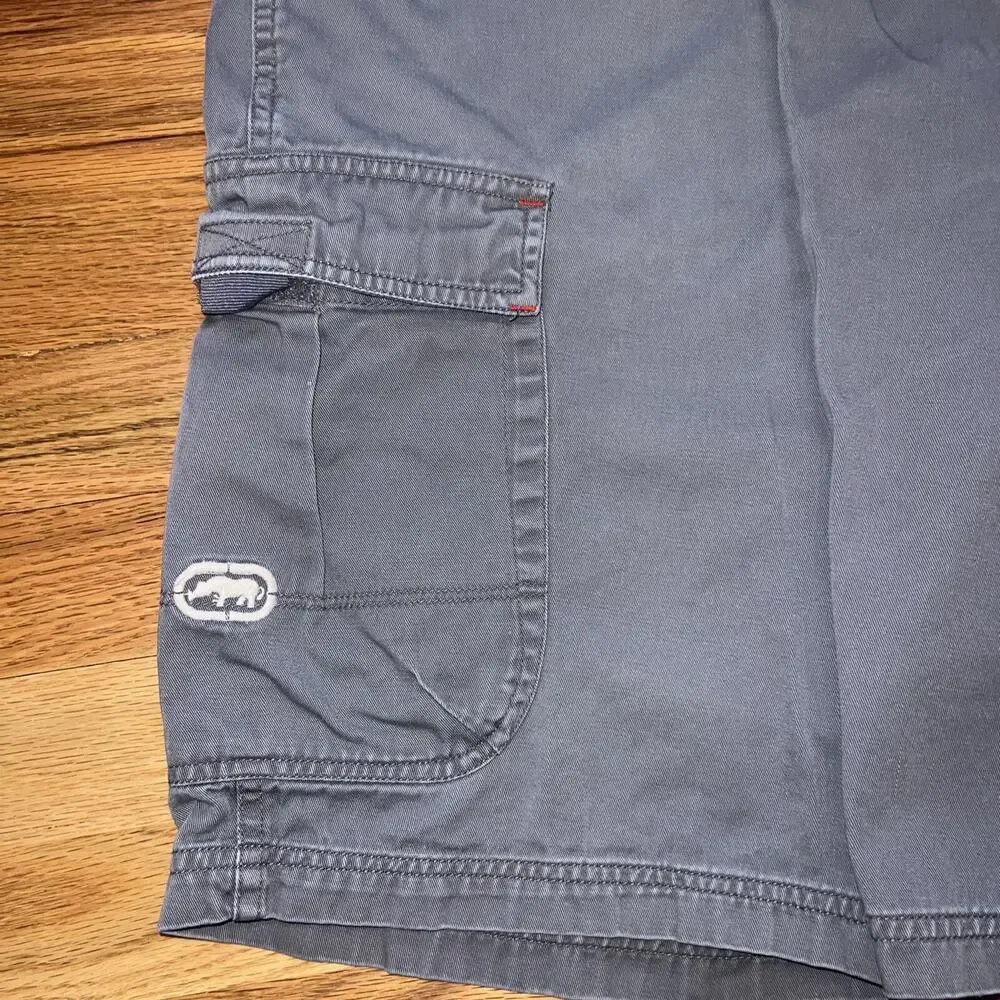 Ecko Unltd Shorts Mens 34 Gray Cargo Baggy Streetwear Hip Hop Wide Leg 90s Vtg